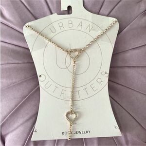 NWT Urban Outfitters body jewelry, necklace, gold tone, heart rhinestones, bling